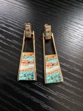 Turquoise Multicolor Inlay Drop Earrings - Women Jewelry
